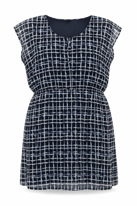 Label Be Womens Blue Check Polyester Shift Size 18 Round Neck Button
