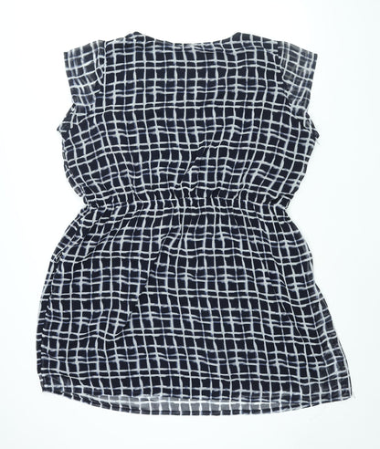 Label Be Womens Blue Check Polyester Shift Size 18 Round Neck Button