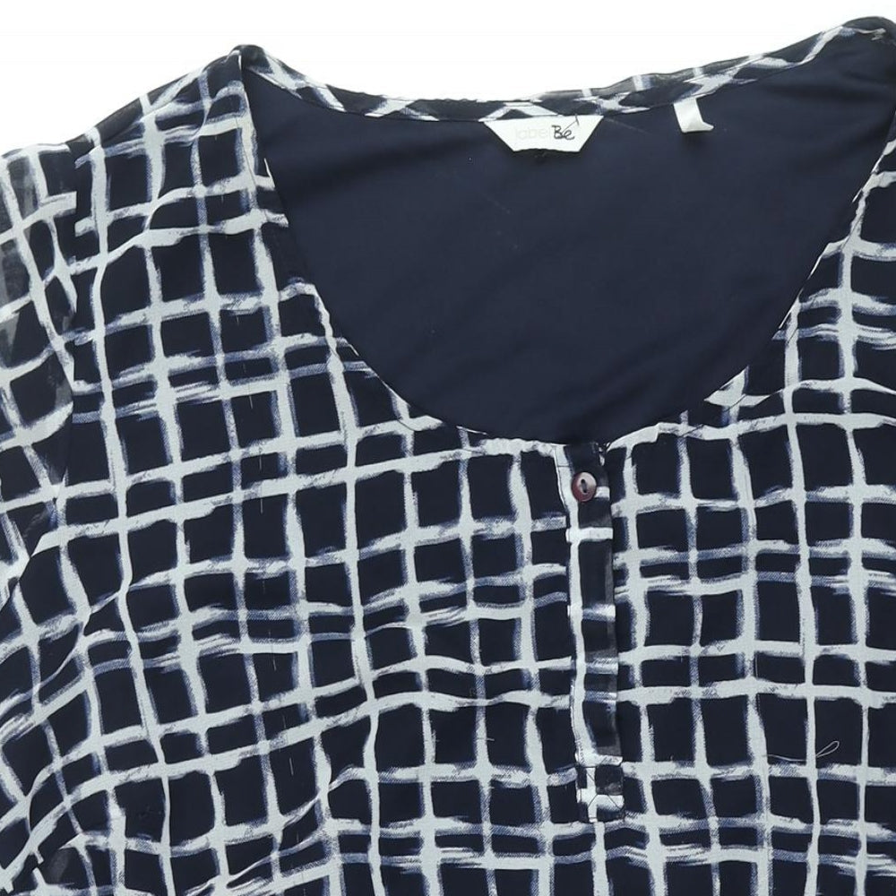Label Be Womens Blue Check Polyester Shift Size 18 Round Neck Button