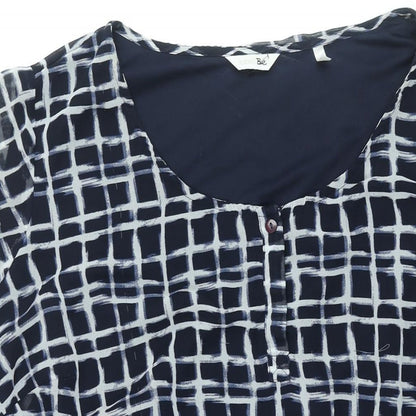 Label Be Womens Blue Check Polyester Shift Size 18 Round Neck Button