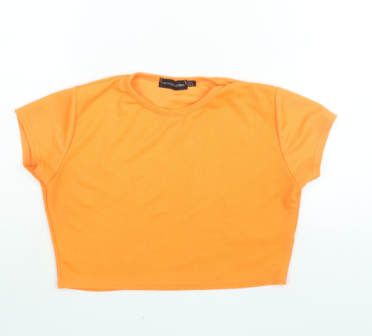 Womens UK Size 12 PRETTYLITTLETHING Orange Cropped T-Shirt