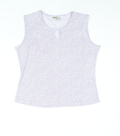 Bonmarché Womens Purple Geometric Polyester Camisole Blouse Size 16 Round Neck - Keyhole Neck Plisse