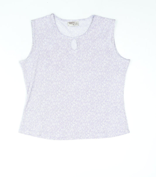 Bonmarché Womens Purple Geometric Polyester Camisole Blouse Size 16 Round Neck - Keyhole Neck Plisse