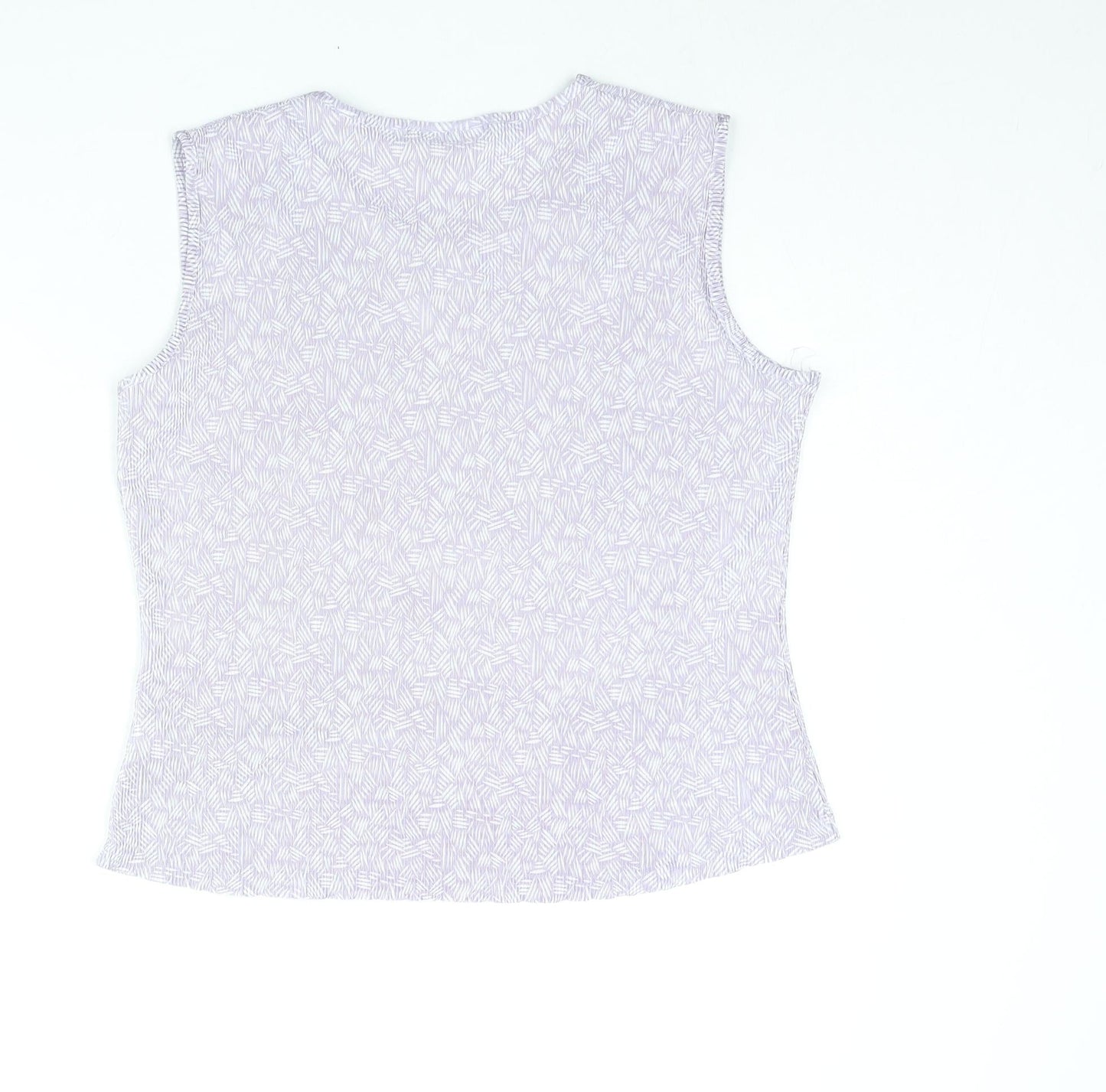 Bonmarché Womens Purple Geometric Polyester Camisole Blouse Size 16 Round Neck - Keyhole Neck Plisse