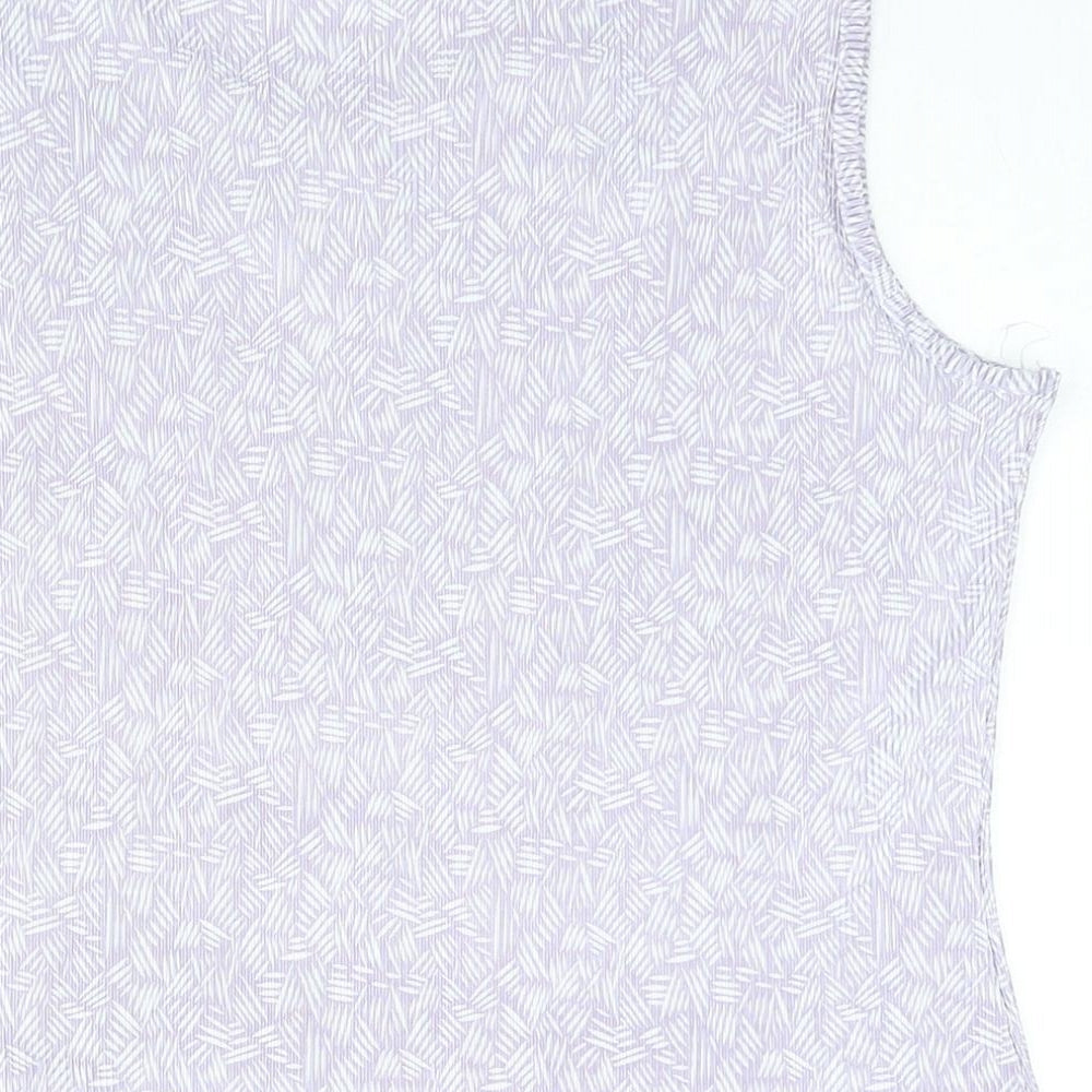 Bonmarché Womens Purple Geometric Polyester Camisole Blouse Size 16 Round Neck - Keyhole Neck Plisse
