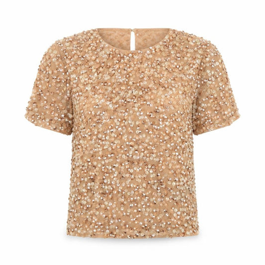 Front view of ASOS women’s pink polyester basic blouse, size UK 4, round neck - sequin