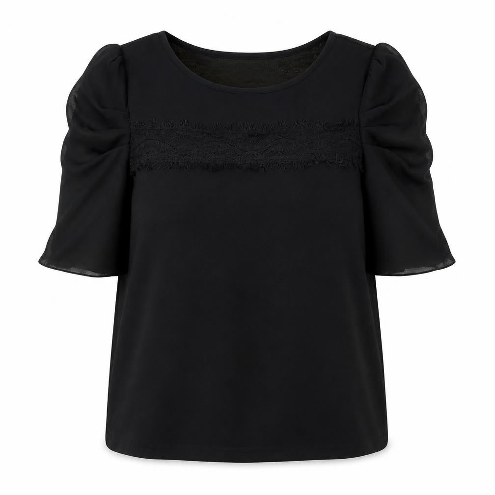 Next Womens Black Polyester Basic Blouse Size 12 Round Neck - Lace Trim