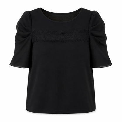 Next Womens Black Polyester Basic Blouse Size 12 Round Neck - Lace Trim