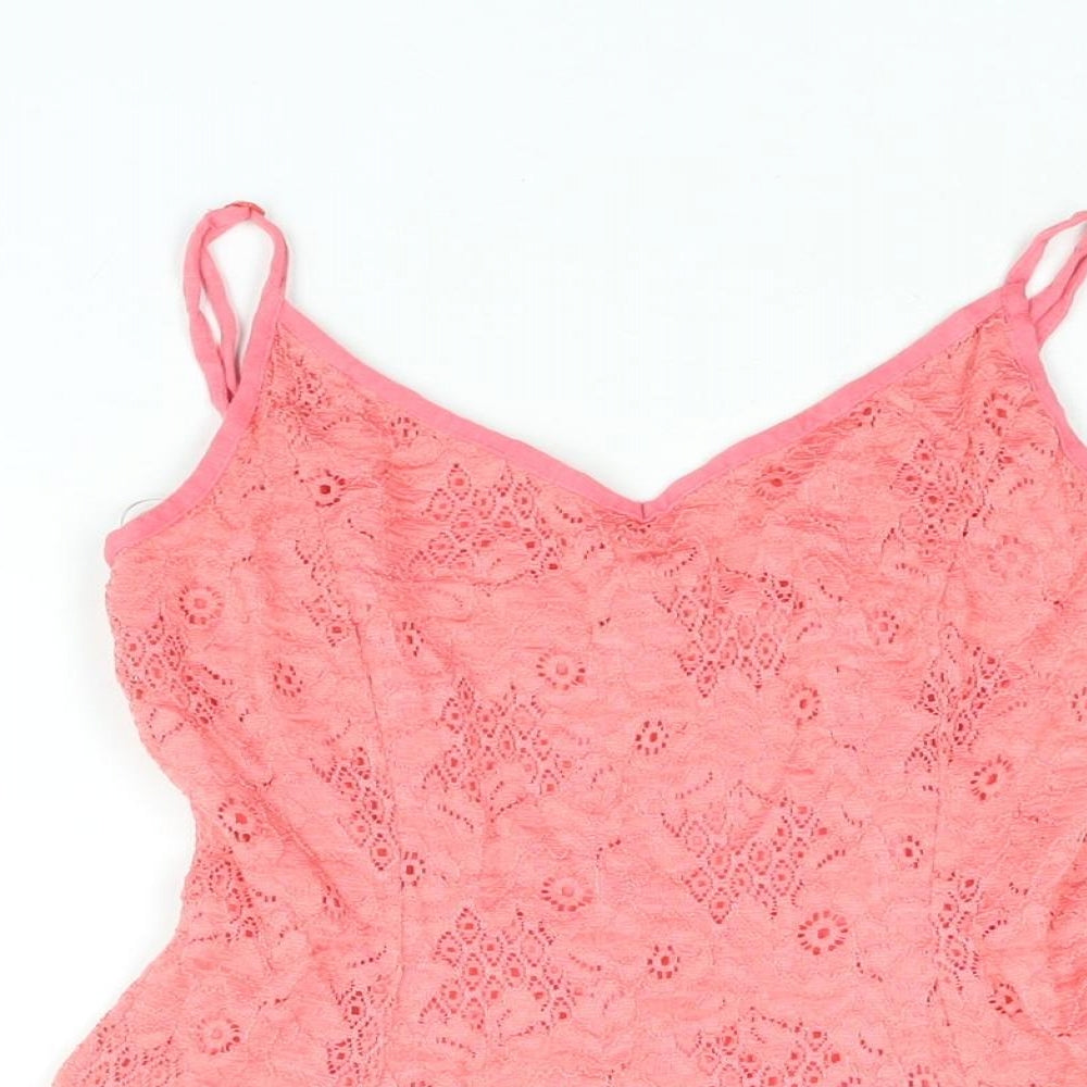 New Look Womens Pink Nylon A-Line Size 8 V-Neck Pullover
