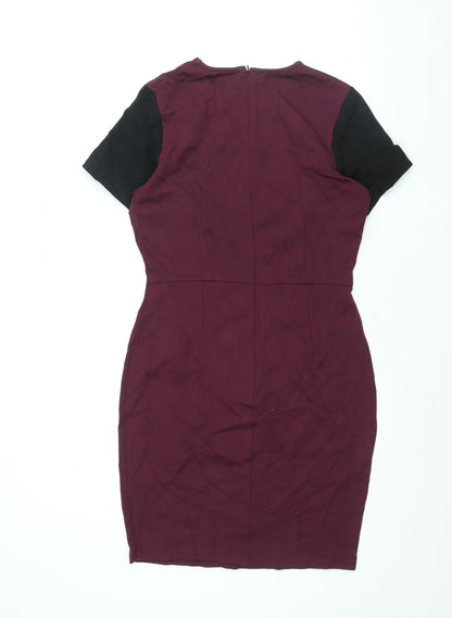 Sugarhill Womens Purple Viscose Bodycon Size 12 Round Neck Zip