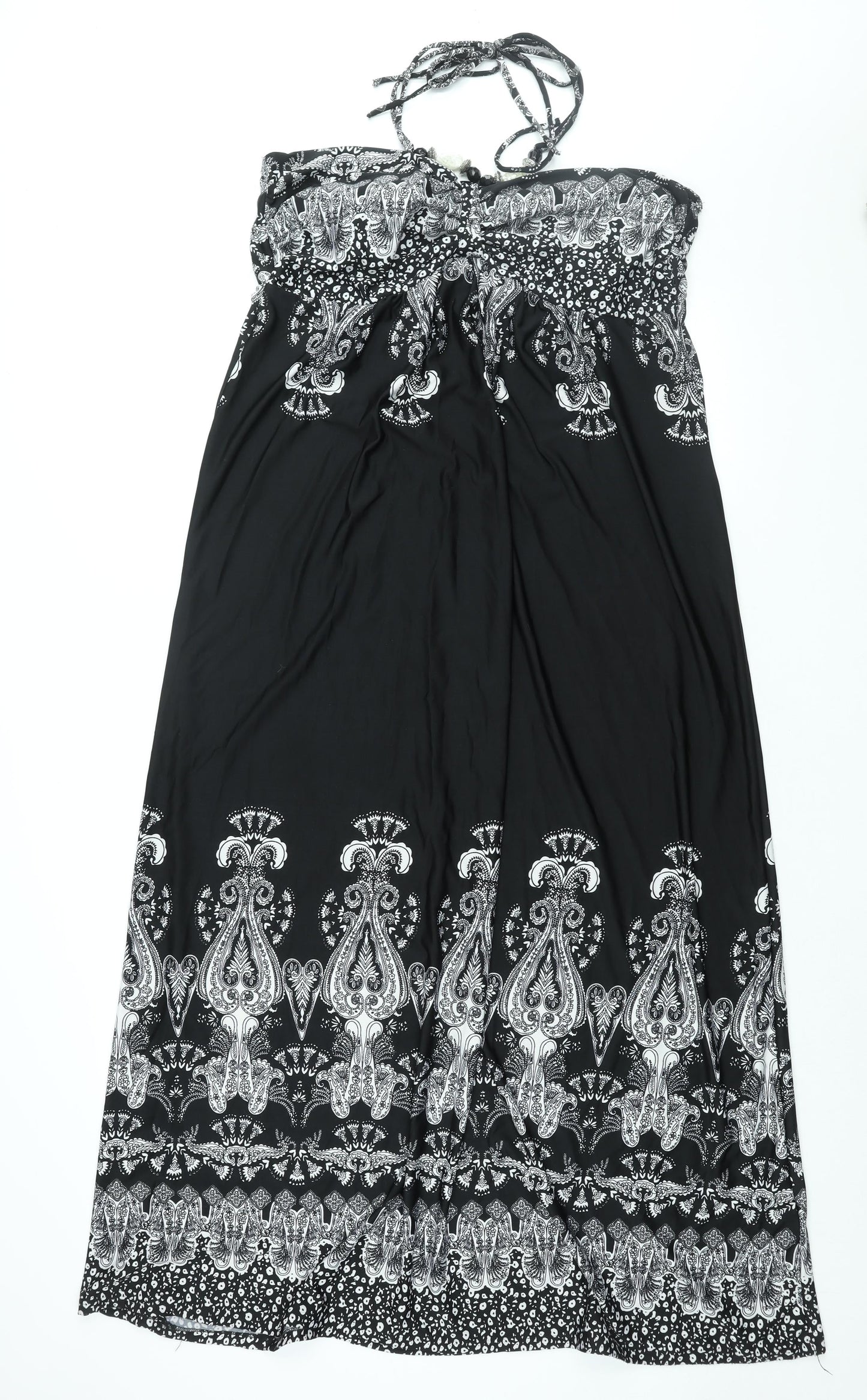 Klass Womens Black Geometric Polyester Maxi Size 18 Halter Tie - Beaded Neckline