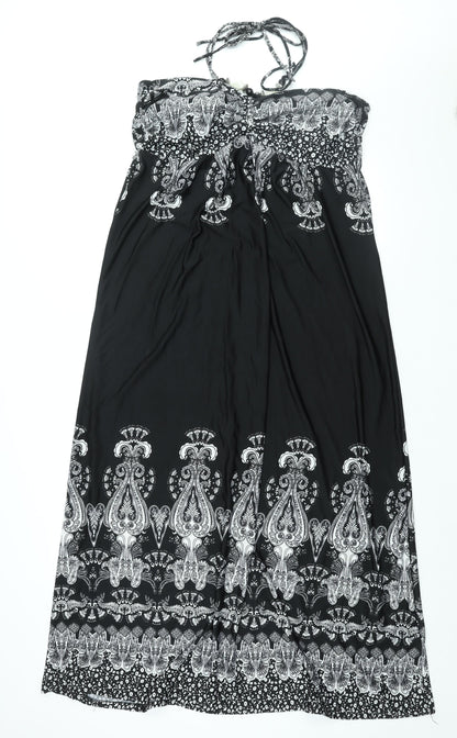 Klass Womens Black Geometric Polyester Maxi Size 18 Halter Tie - Beaded Neckline