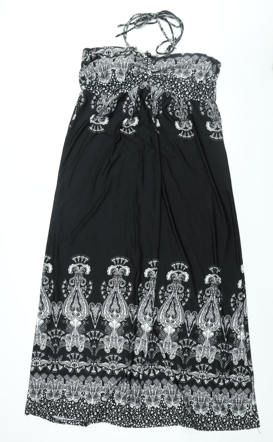 Klass Womens Black Geometric Polyester Maxi Size 18 Halter Tie - Beaded Neckline