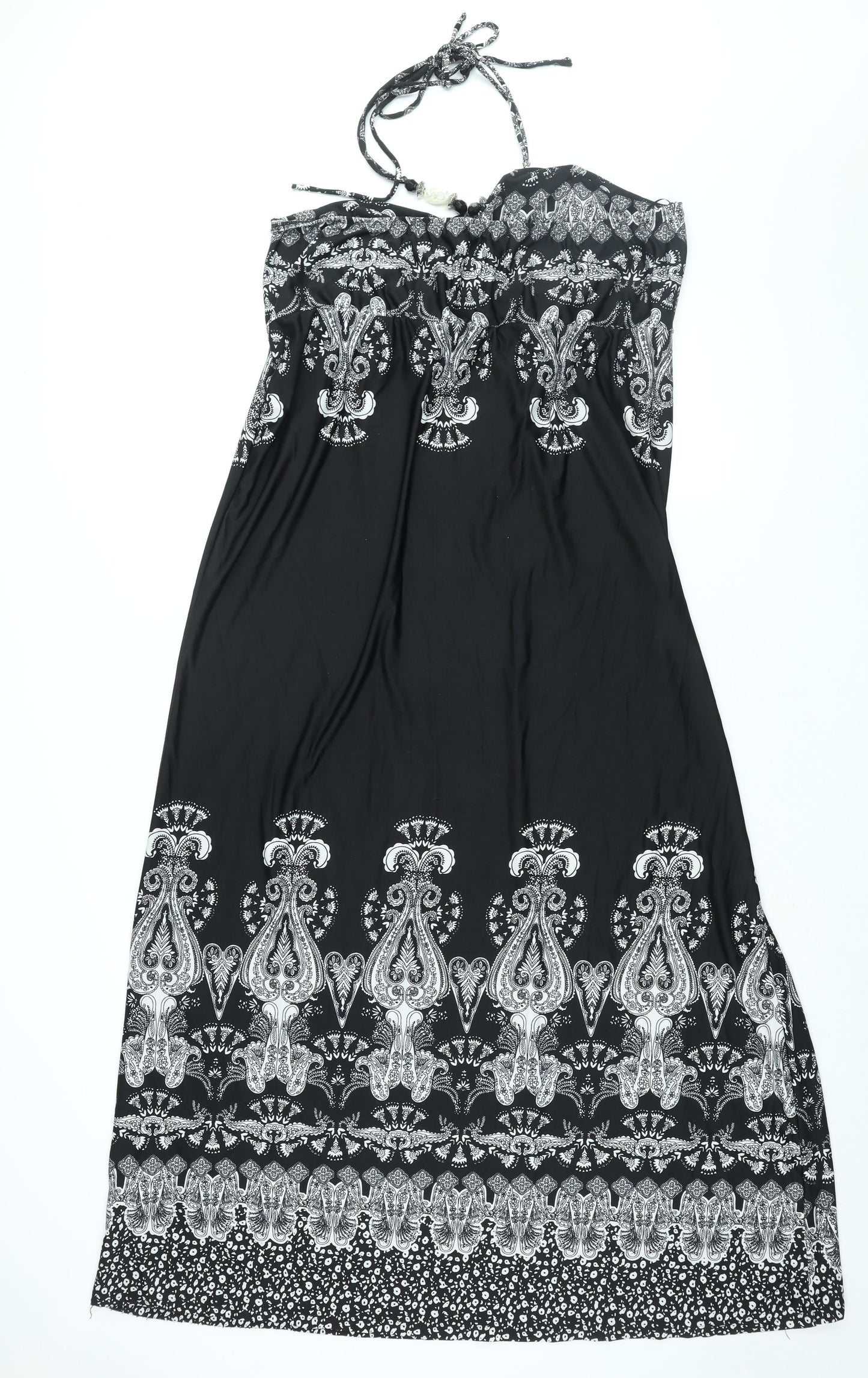 Klass Womens Black Geometric Polyester Maxi Size 18 Halter Tie - Beaded Neckline