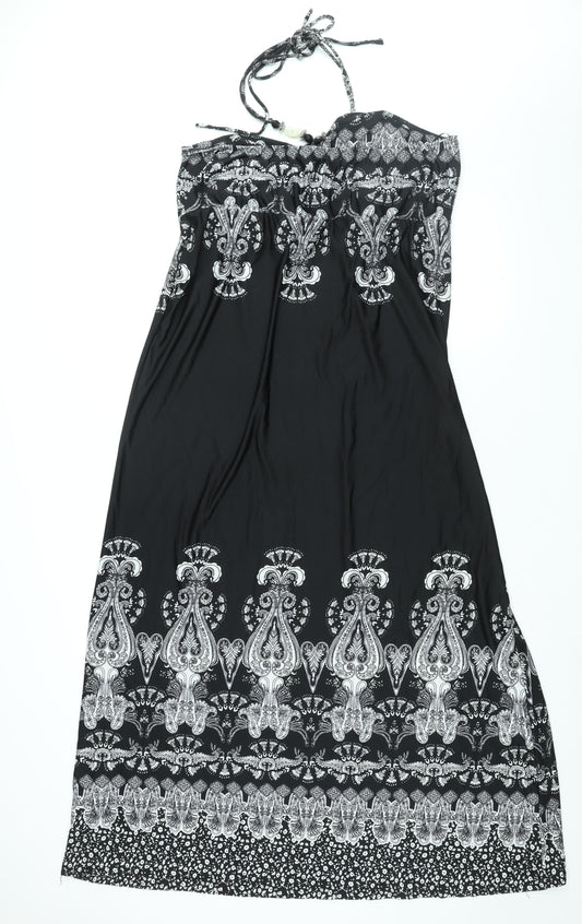 Klass Womens Black Geometric Polyester Maxi Size 18 Halter Tie - Beaded Neckline