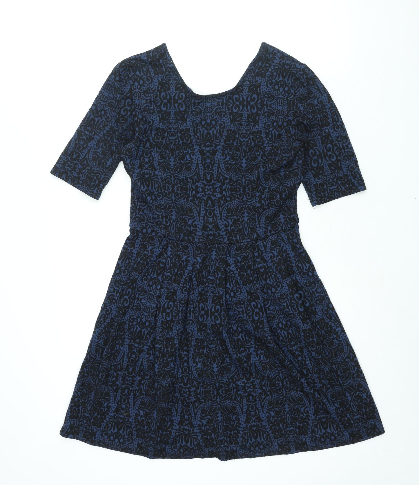 Cooperative Womens Blue Geometric Viscose Shift Size M Scoop Neck Zip