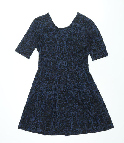 Cooperative Womens Blue Geometric Viscose Shift Size M Scoop Neck Zip