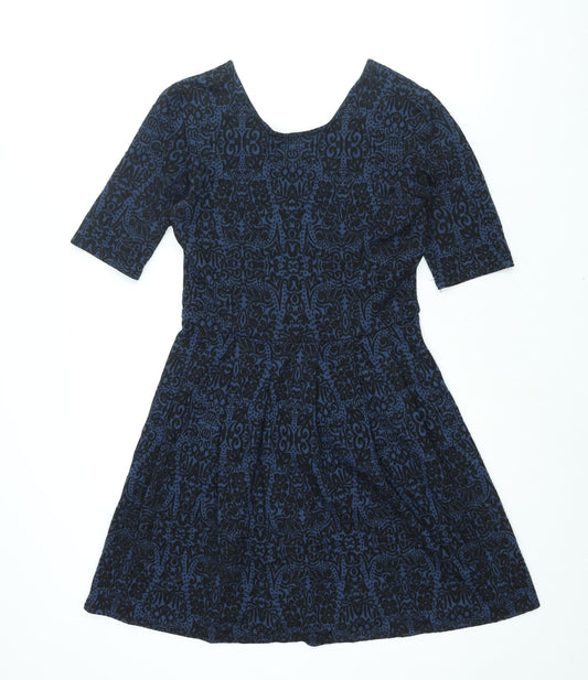 Cooperative Womens Blue Geometric Viscose Shift Size M Scoop Neck Zip