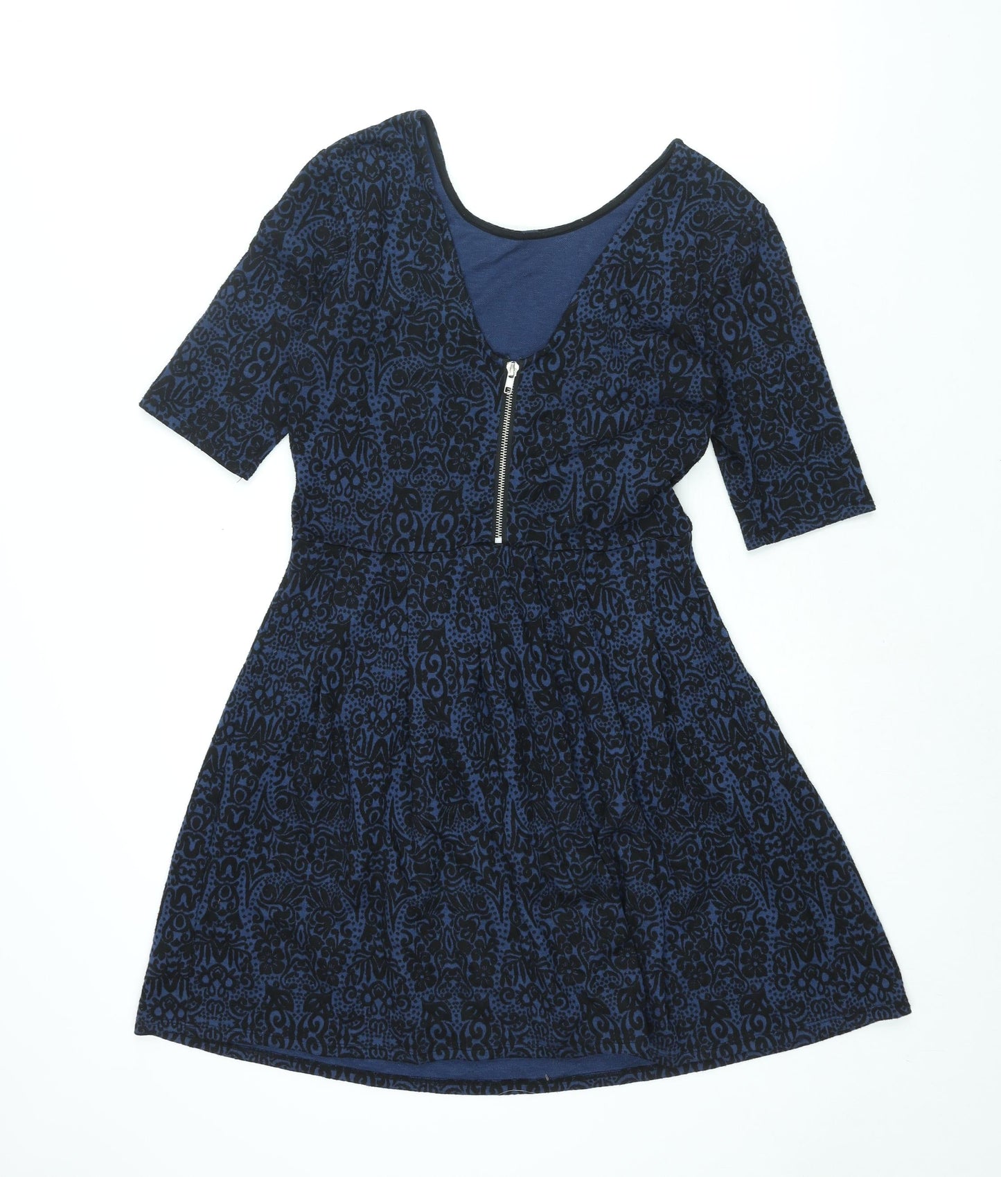 Cooperative Womens Blue Geometric Viscose Shift Size M Scoop Neck Zip