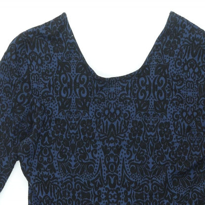 Cooperative Womens Blue Geometric Viscose Shift Size M Scoop Neck Zip
