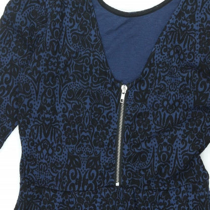 Cooperative Womens Blue Geometric Viscose Shift Size M Scoop Neck Zip