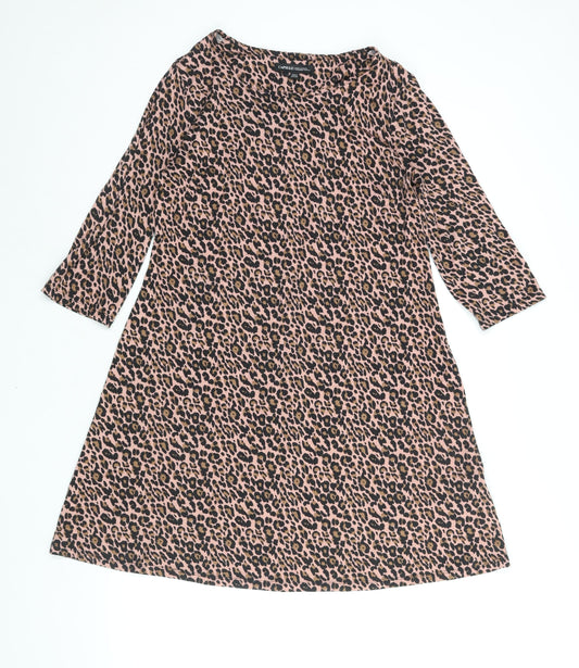 Capsule Womens Pink Animal Print Polyester Shift Size 12 Round Neck Pullover - Leopard Print
