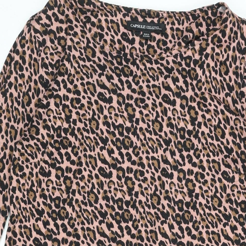 Capsule Womens Pink Animal Print Polyester Shift Size 12 Round Neck Pullover - Leopard Print