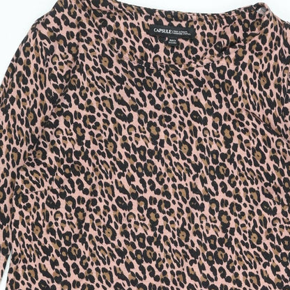Capsule Womens Pink Animal Print Polyester Shift Size 12 Round Neck Pullover - Leopard Print