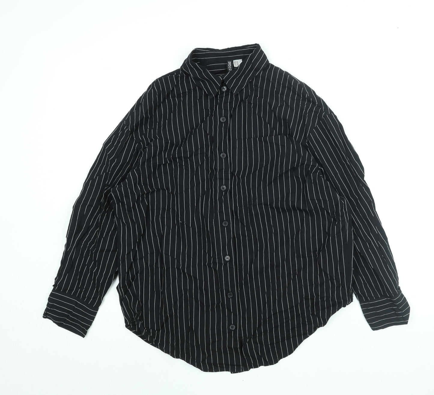Divided by H&M Womens Black Striped Cotton Basic Button-Up Size XS Collared