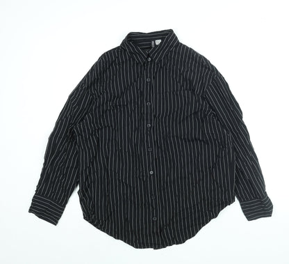 Divided by H&M Womens Black Striped Cotton Basic Button-Up Size XS Collared