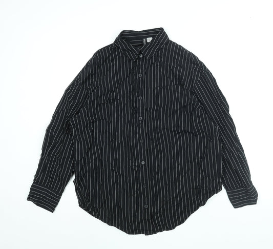Divided by H&M Womens Black Striped Cotton Basic Button-Up Size XS Collared