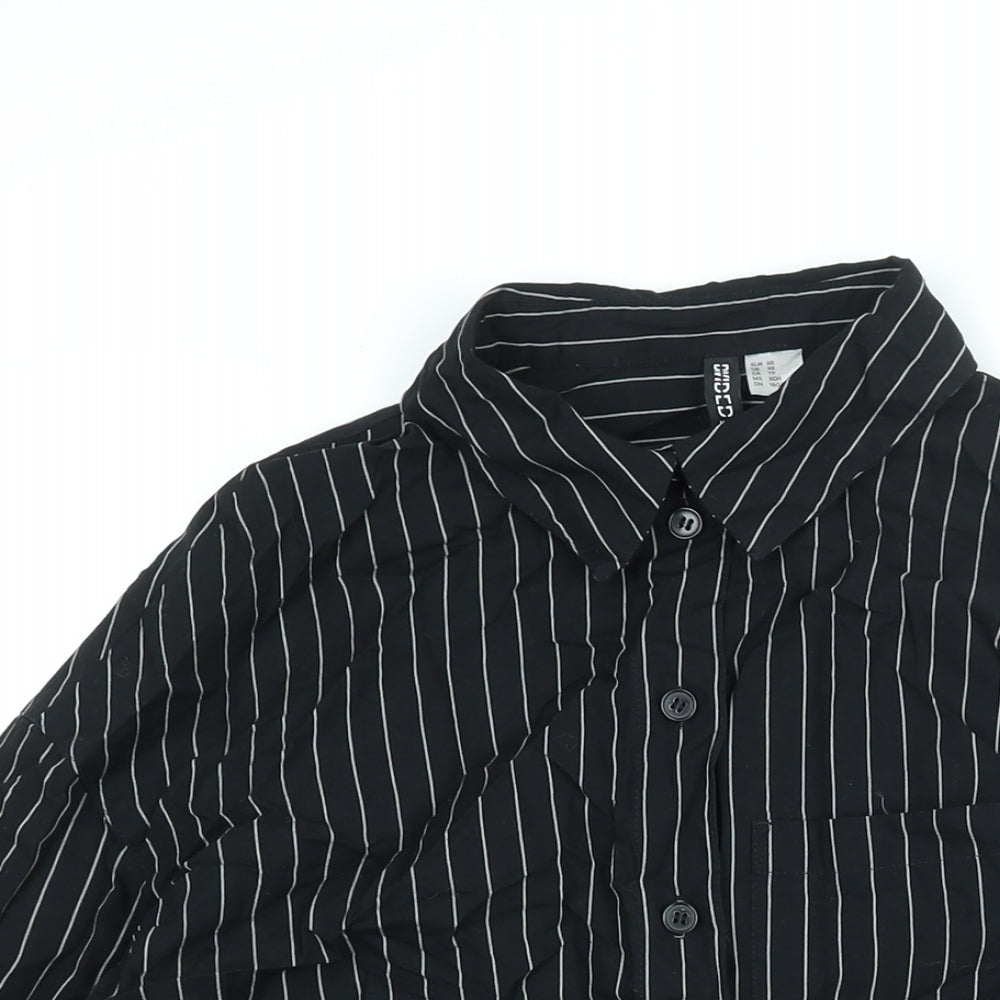Divided by H&M Womens Black Striped Cotton Basic Button-Up Size XS Collared