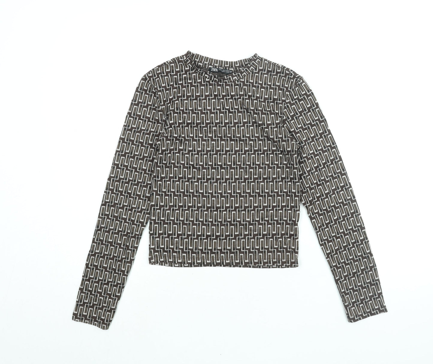 Womens UK Size S Zara Brown Basic T-Shirt