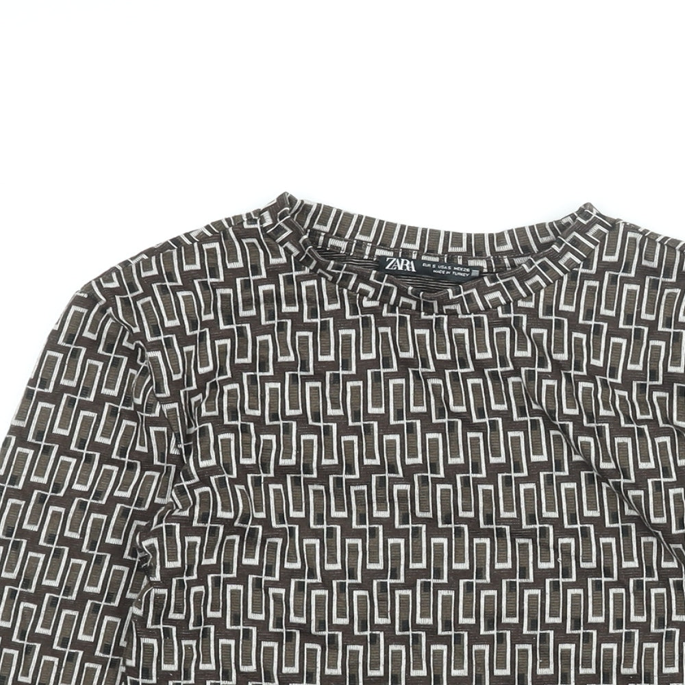 Womens UK Size S Zara Brown Basic T-Shirt