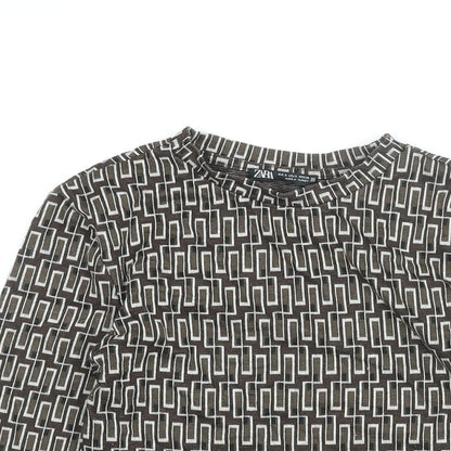 Womens UK Size S Zara Brown Basic T-Shirt