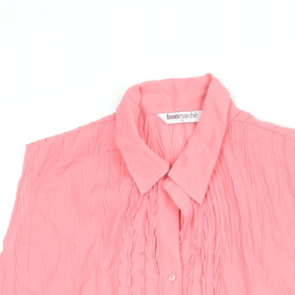Bonmarché Womens Pink Polyester Basic Button-Up Size 16 Collared - Crinkle Look