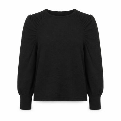 b.young Womens Black Polyester Basic Blouse Size S Round Neck - Textured