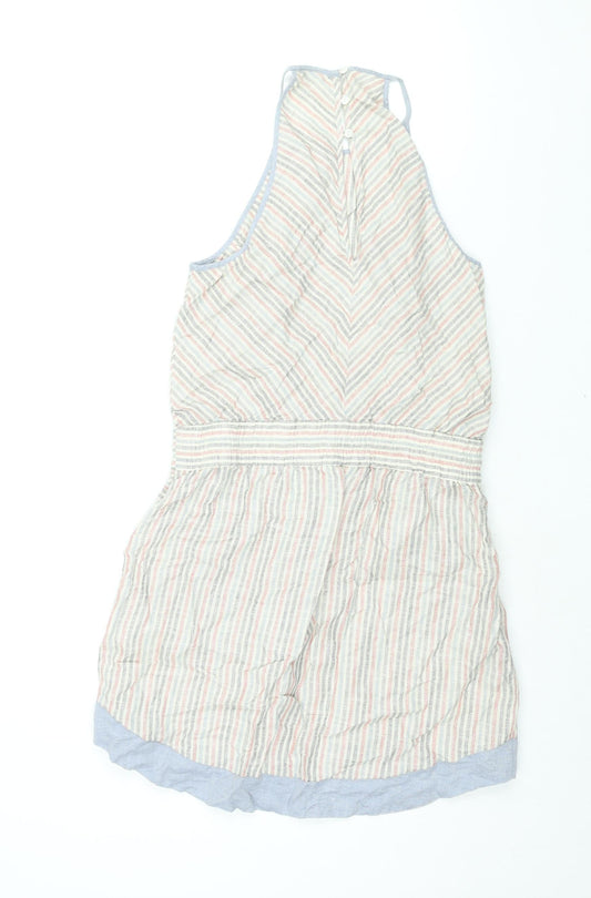 Warehouse Womens Multicoloured Animal Print Linen Shift Size 12 Round Neck Button - Drawstring Waist