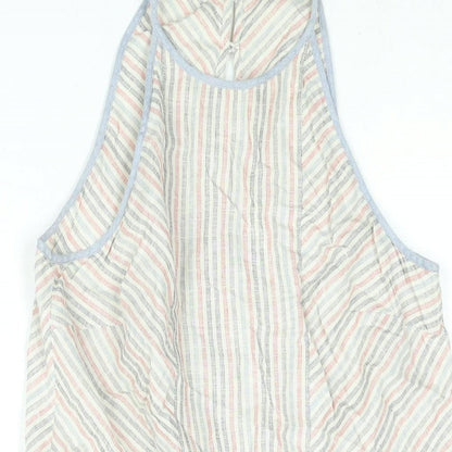 Warehouse Womens Multicoloured Animal Print Linen Shift Size 12 Round Neck Button - Drawstring Waist