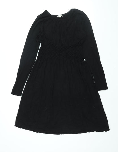 My Tribe Womens Black Viscose Shift Size L Round Neck Pullover - Rouched Detail