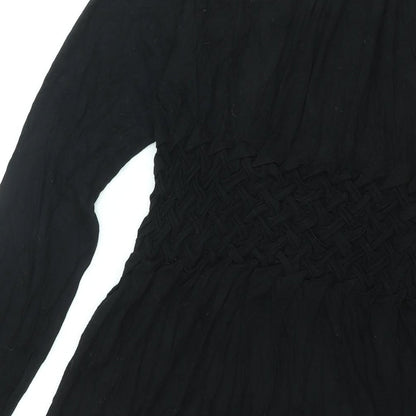 My Tribe Womens Black Viscose Shift Size L Round Neck Pullover - Rouched Detail