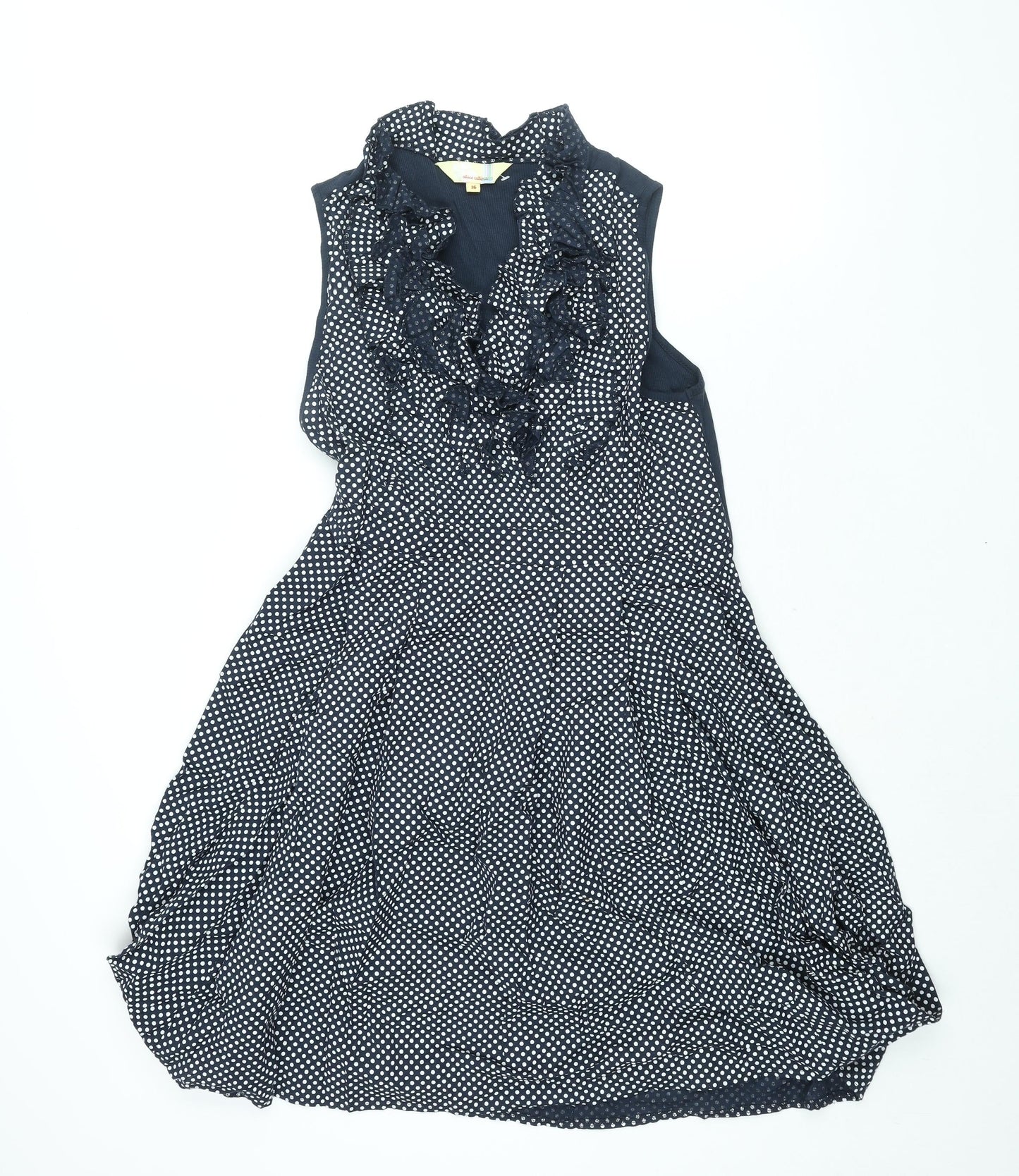 Alice Collins Womens Blue Polka Dot Cotton Shift Size 16 V-Neck Pullover - Frill