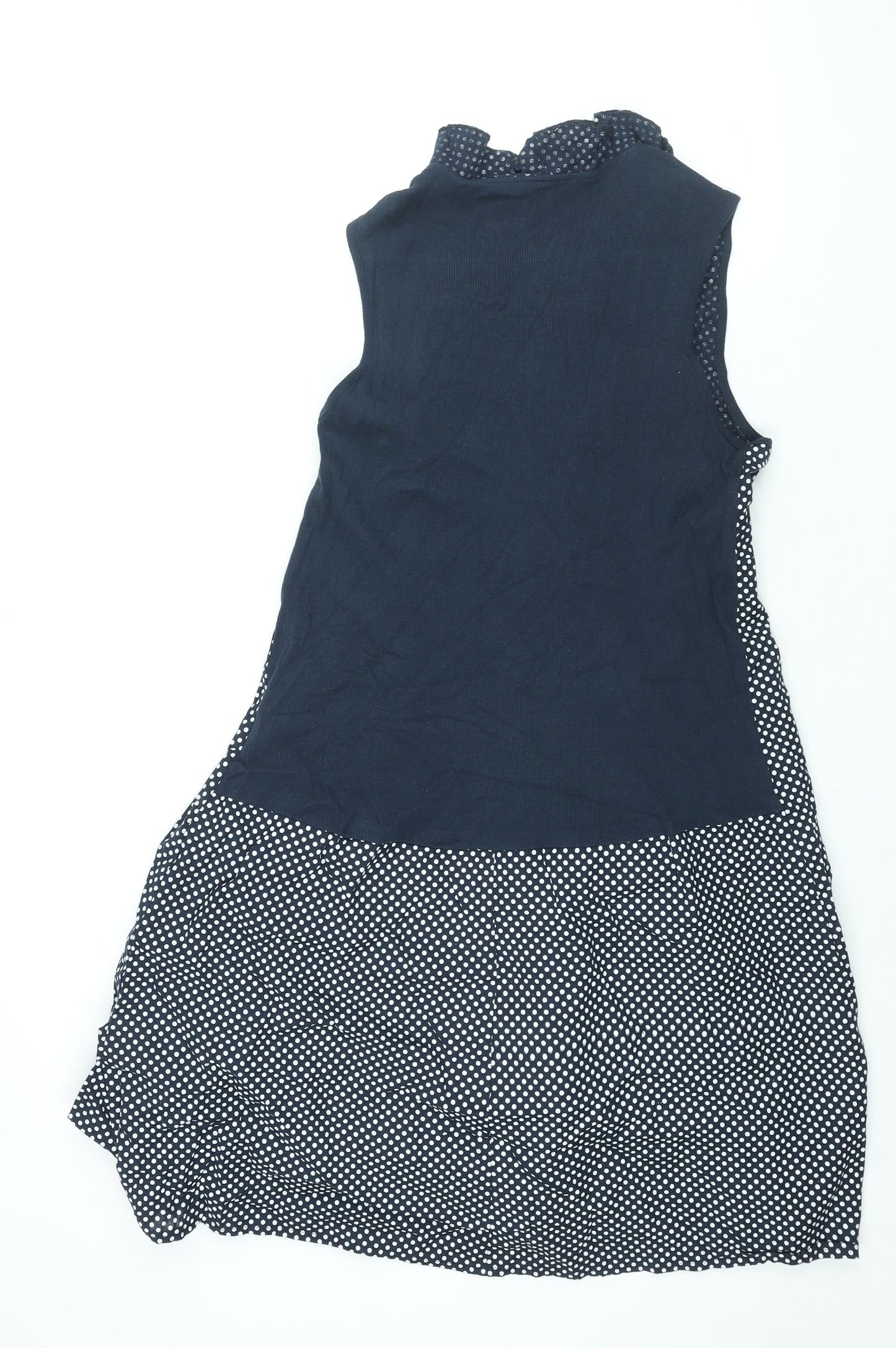 Alice Collins Womens Blue Polka Dot Cotton Shift Size 16 V-Neck Pullover - Frill