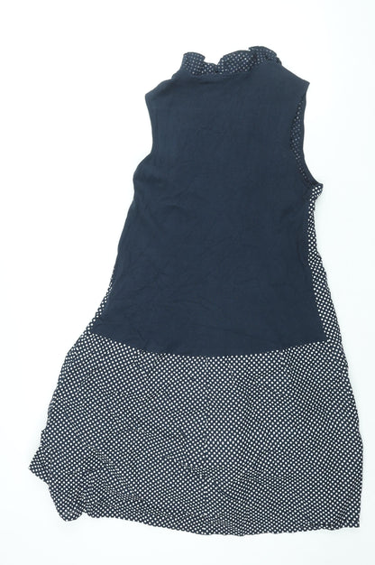 Alice Collins Womens Blue Polka Dot Cotton Shift Size 16 V-Neck Pullover - Frill