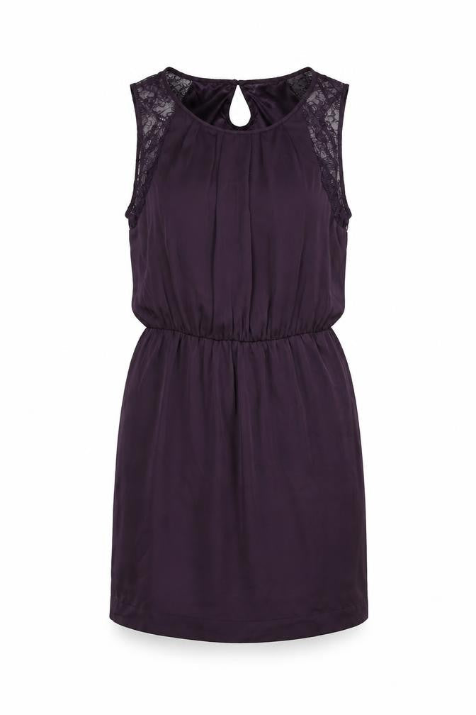 New Look Womens Purple Polyester Shift Size 12 Round Neck Button - Lace Detail