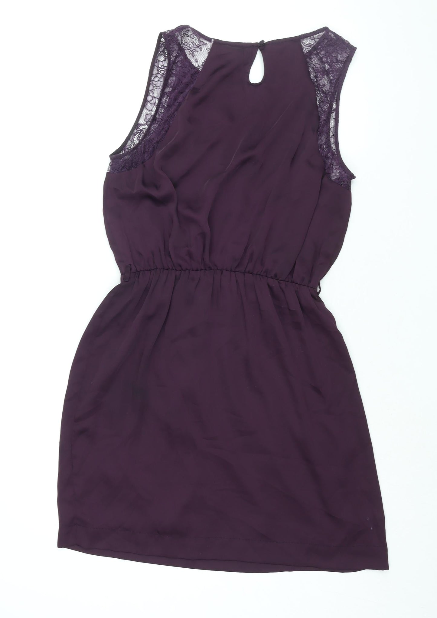 New Look Womens Purple Polyester Shift Size 12 Round Neck Button - Lace Detail
