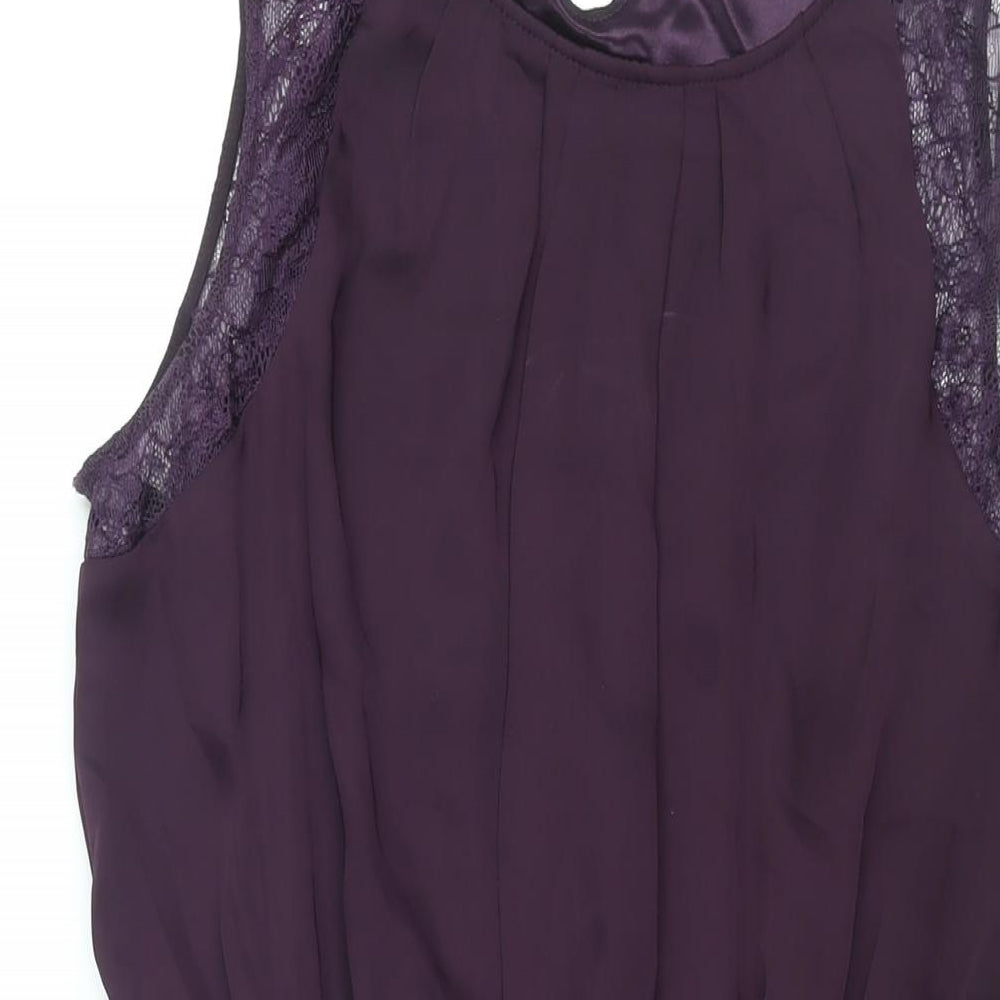New Look Womens Purple Polyester Shift Size 12 Round Neck Button - Lace Detail