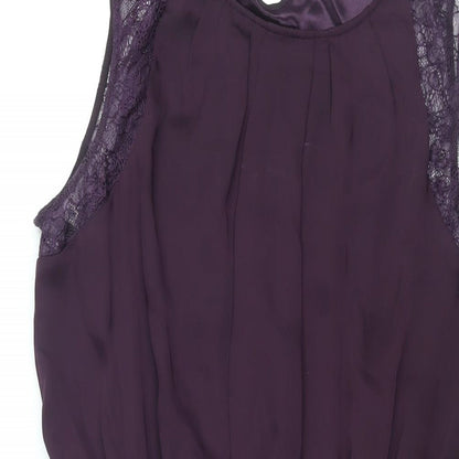 New Look Womens Purple Polyester Shift Size 12 Round Neck Button - Lace Detail