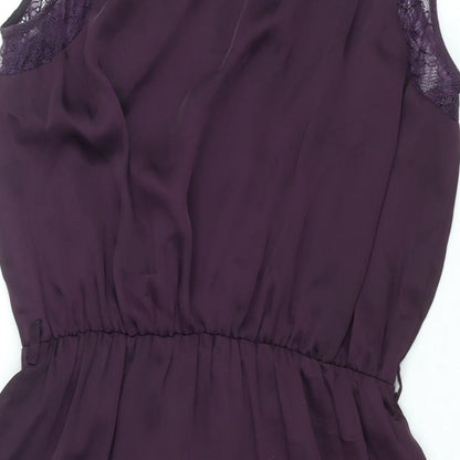 New Look Womens Purple Polyester Shift Size 12 Round Neck Button - Lace Detail