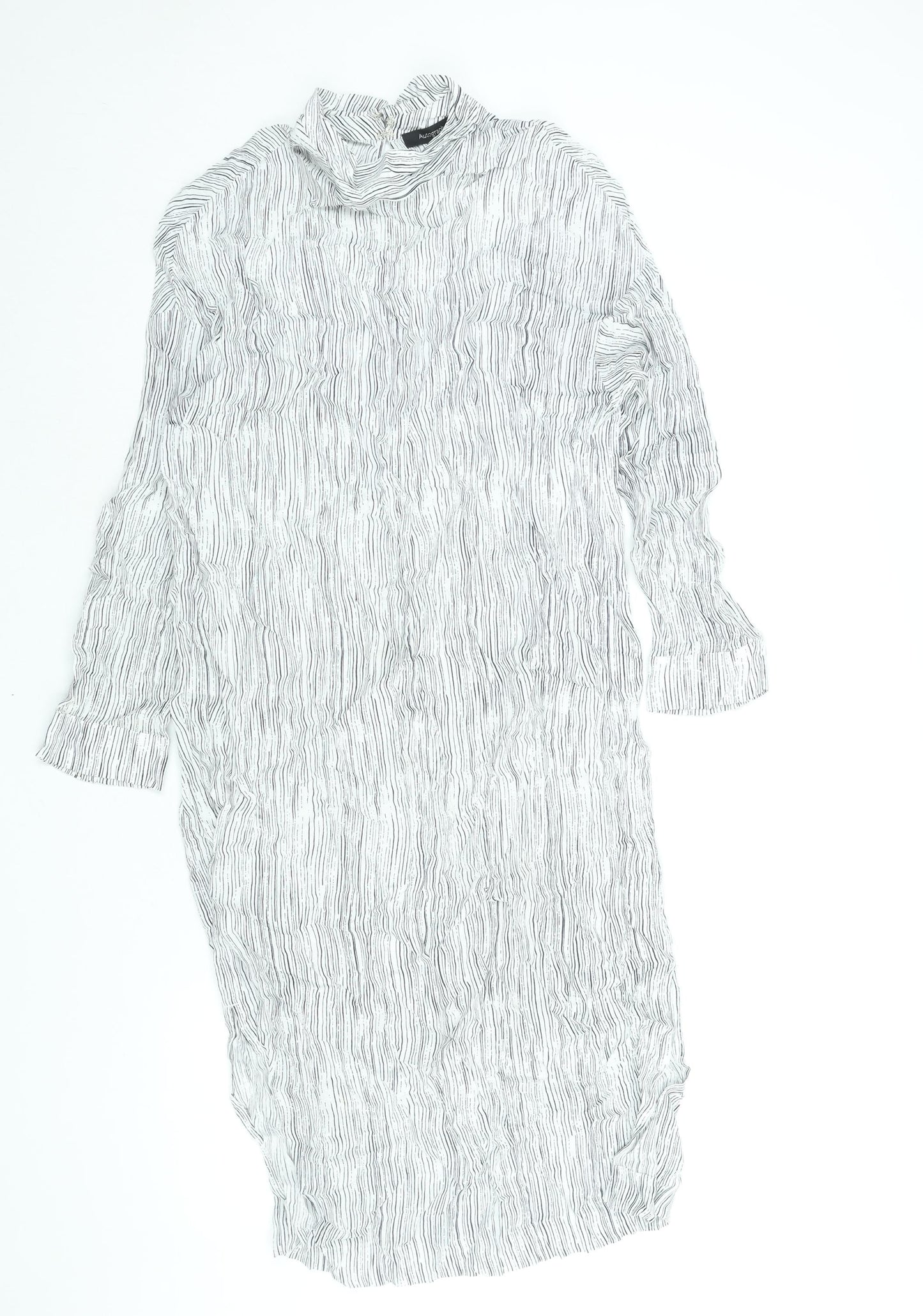Autograph Womens White Striped Viscose Shift Size 12 Mock Neck Button - Side Slits